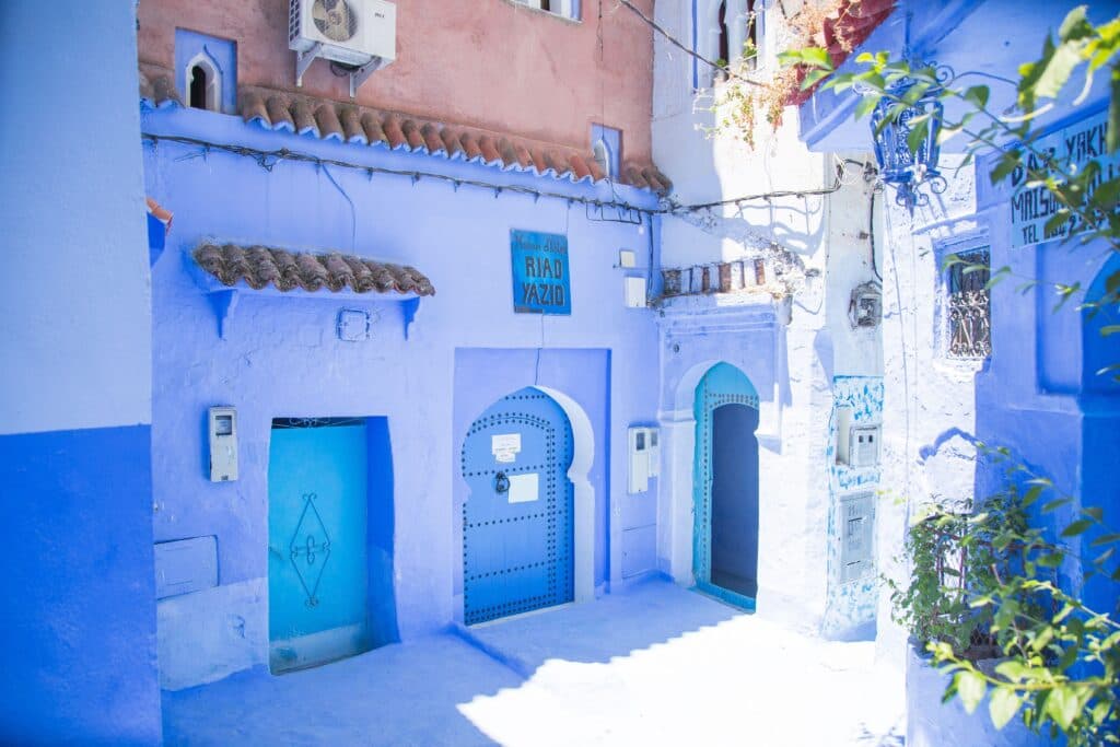 Blue painted streets in Chefchaouen Morocco