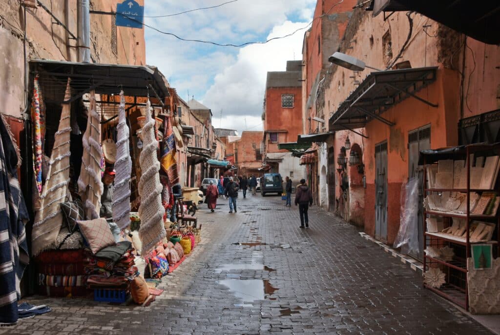 Traditional street in Marrakech medina Morocco