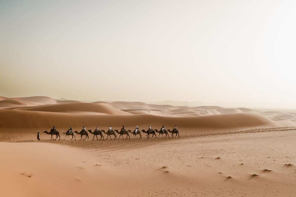 Panoramic view of the Erg Chebbi sand dunes in Merzouga Morocco