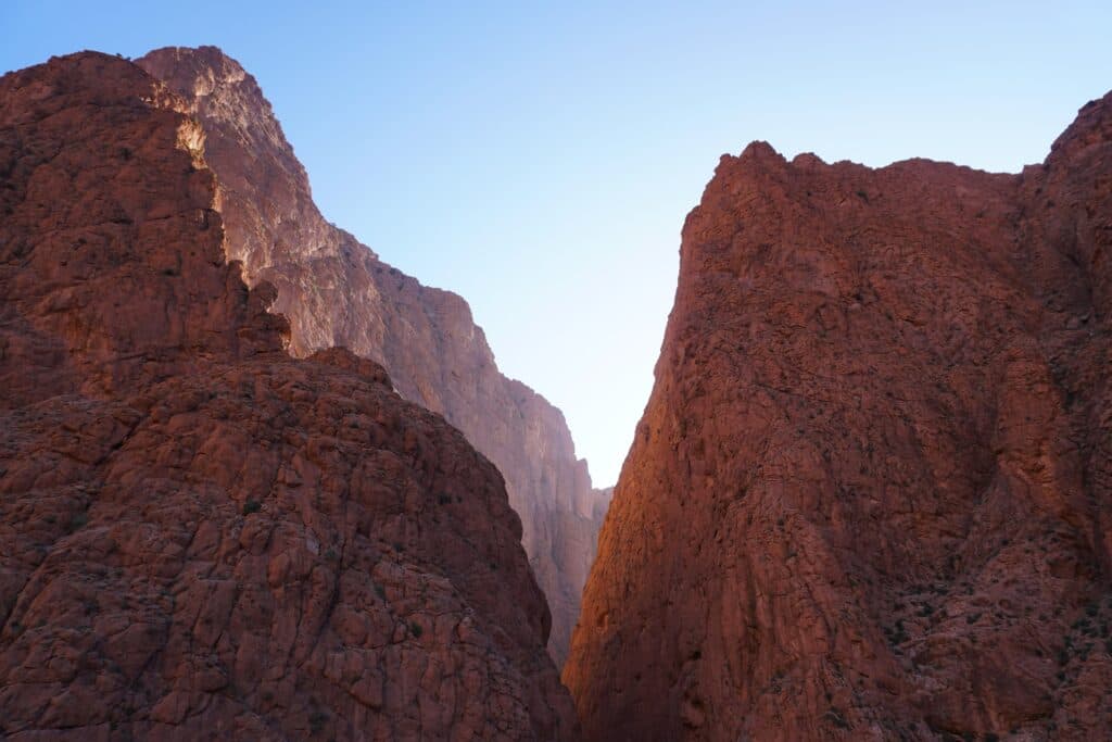 Narrow canyon and towering cliffs in Todra Gorge Morocco