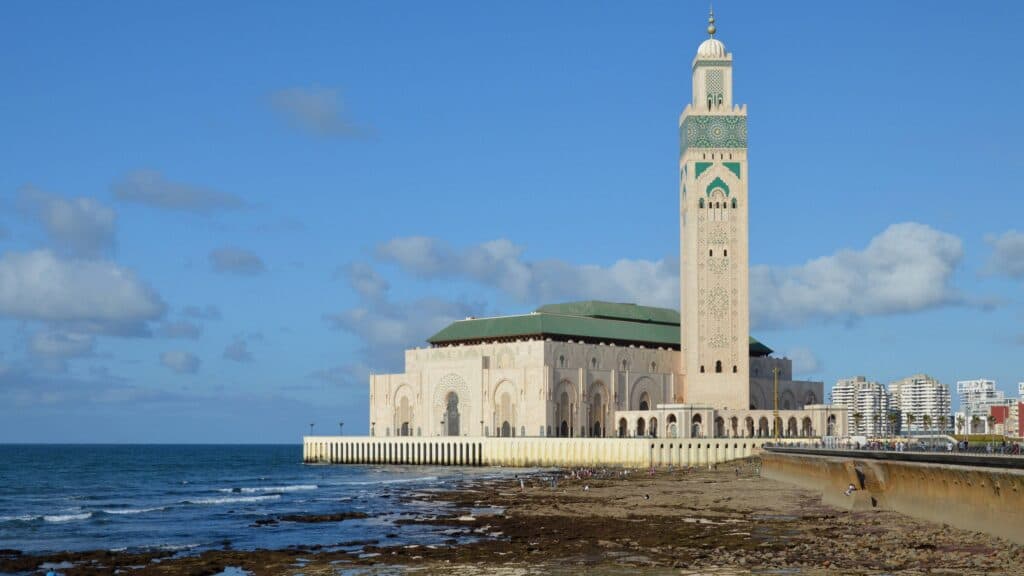 Hassan II Mosque and Atlantic Ocean in Casablanca Morocco